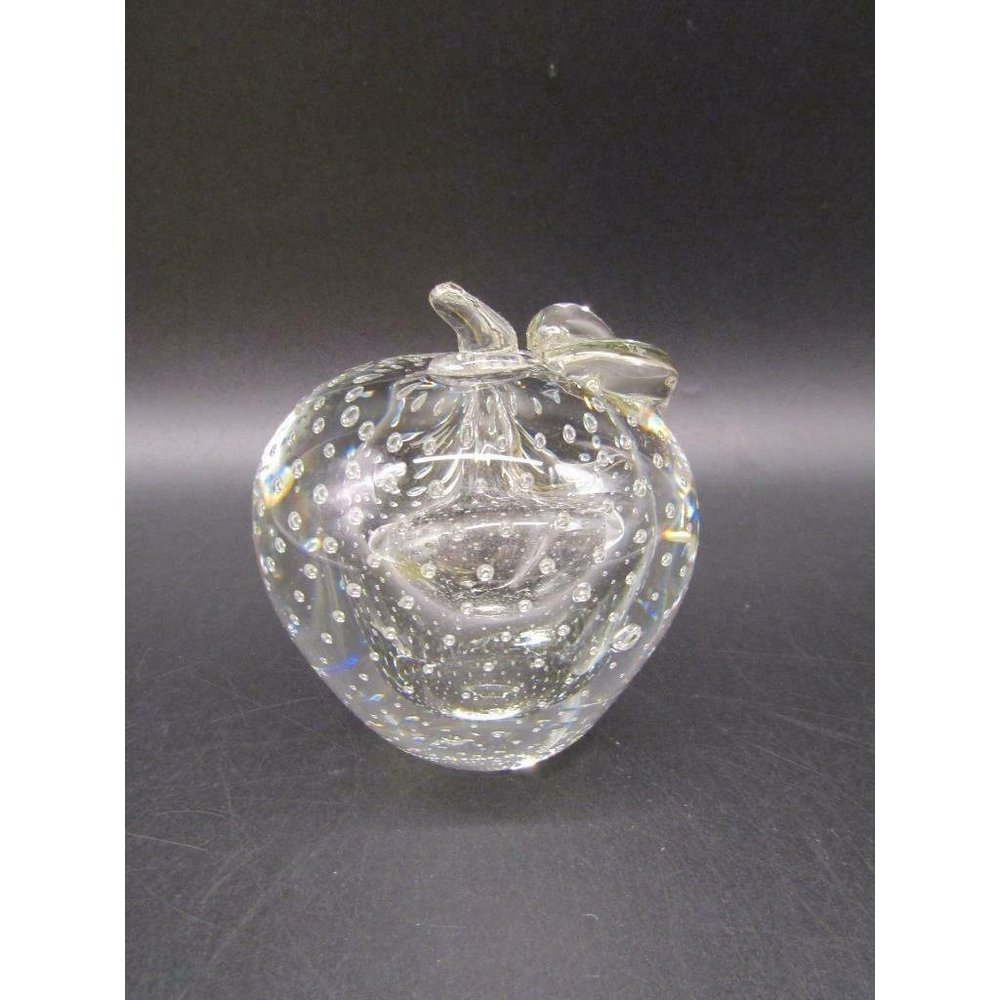Vintage Lovely Art Glass Clear Apple Paperweight Control Bubbles
